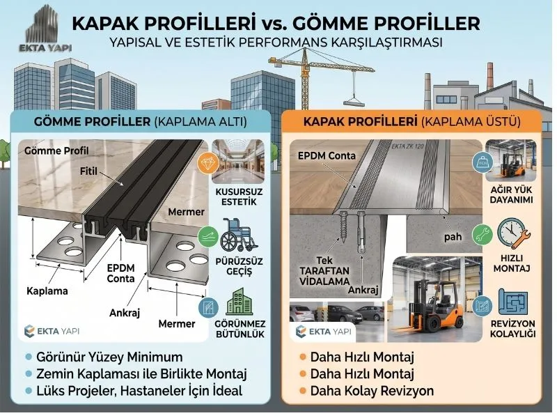 Kapak Dilatasyon Profilleri vs. Kaplama Altı Dilatasyon Profiller: Yapısal ve Estetik Performans Karşılaştırması
